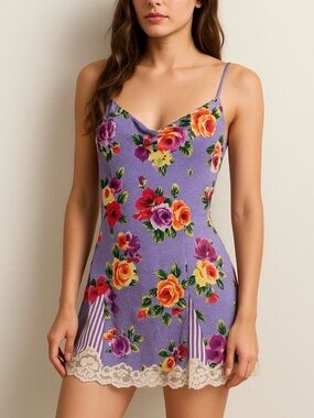 Victoria’s Secret Vintage Gold Label Floral Slip Dress/Night Gown polka dot